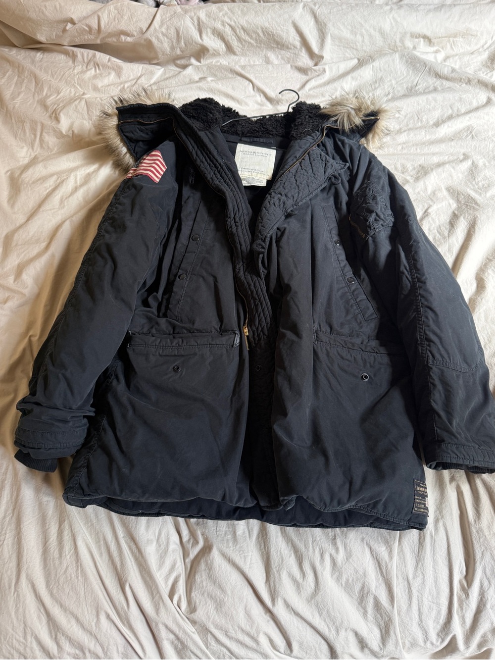 Denim & Supply Ralph Lauren Black Military Field Parka with Fur Trim